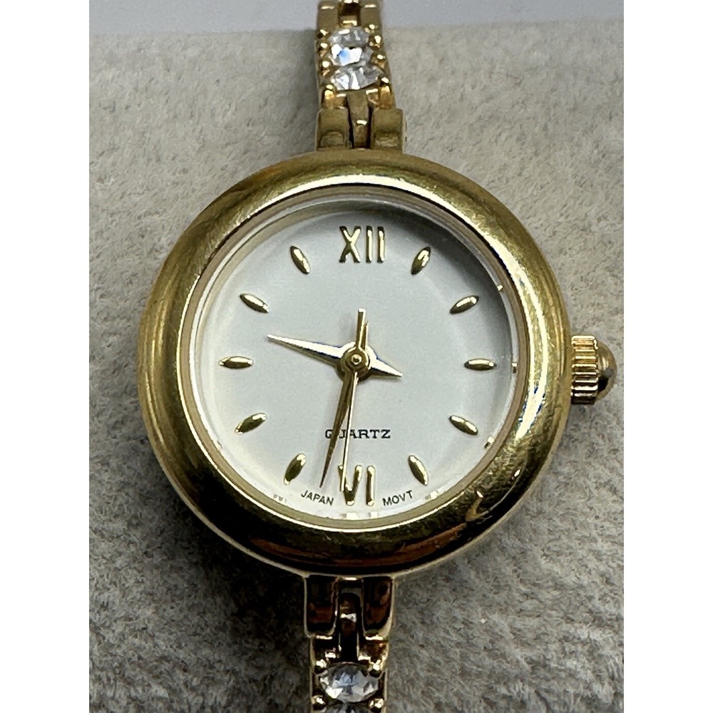 F47282-1/P GOLD TONE Ladies WATCH Rhinestone Thin Band New Battery 22MM 7.5" H41